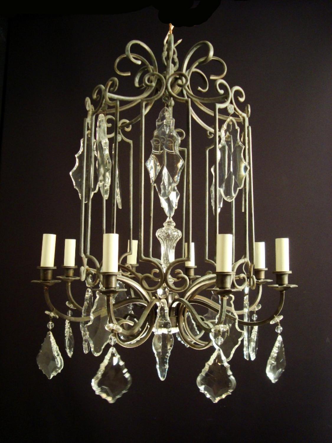 An unusual black patinated brass chandelier