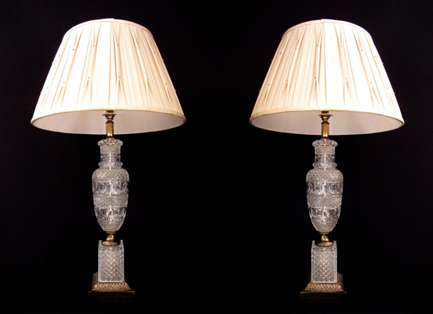 A pair of cut crystal lamps