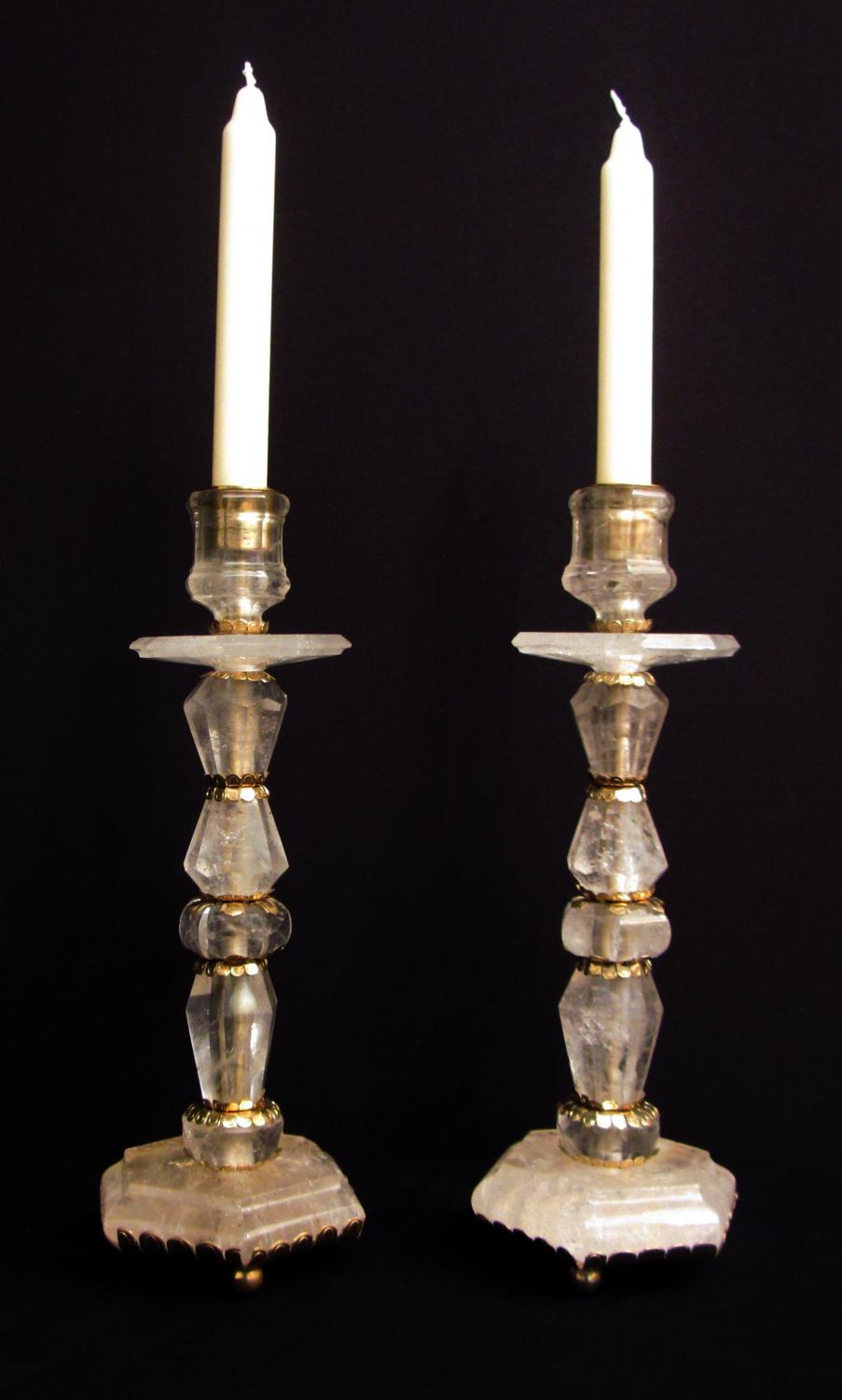A pair of solid rock crystal candlesticks