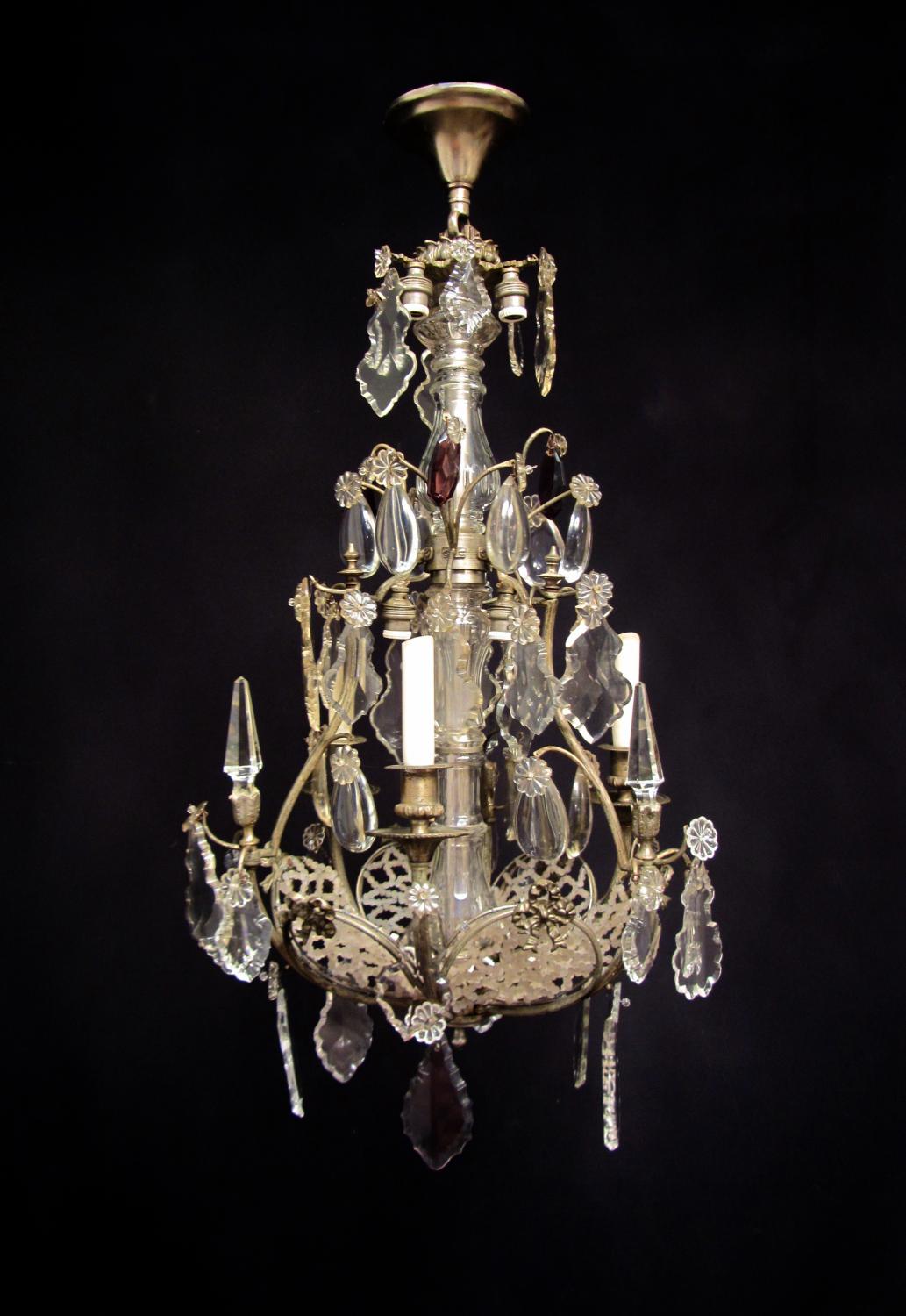 An unusual silvered bronze chandelier