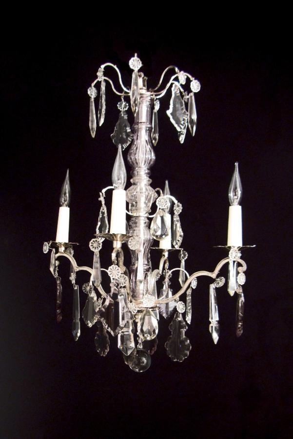 A small silvered and amethyst chandelier
