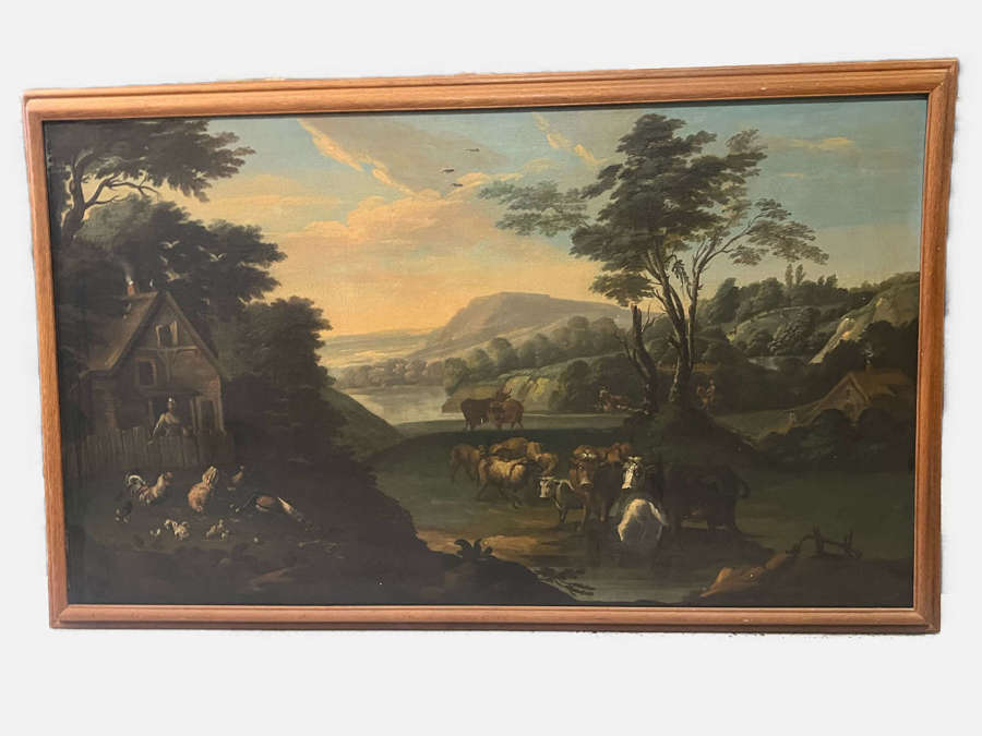 An oil painting of a farm