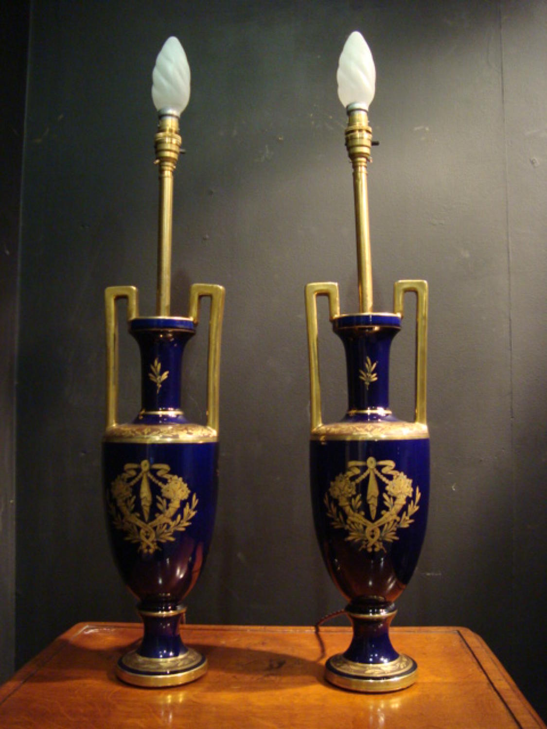 A Pair Of Royal Blue French Ceramic Vases