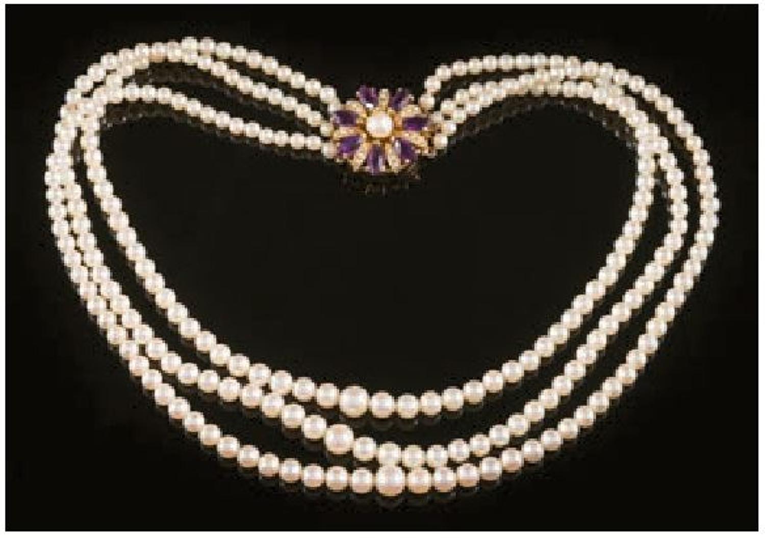 A Cultured Three-Strand Pearl Necklace