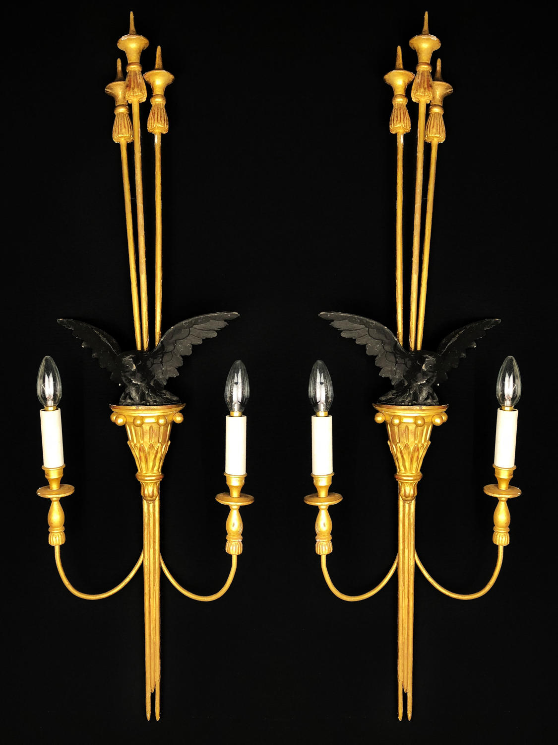 Pair of Empire style gilt-wood wall lights