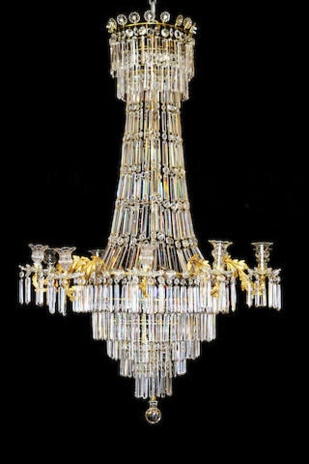 An early 19th century cut glass waterfall chandelier