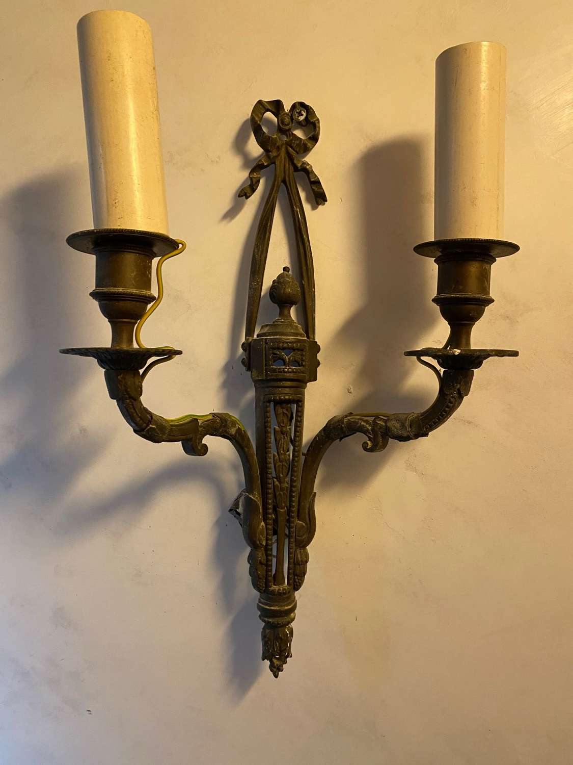 Pair of Louis 16 style brass twin arms wall lights