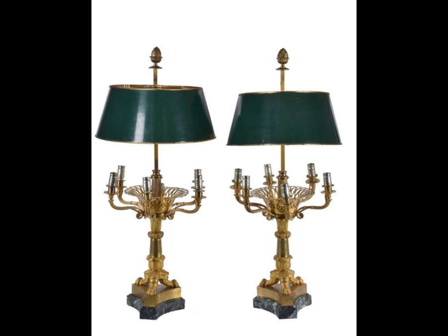 A pair of empire period table centres lamps.