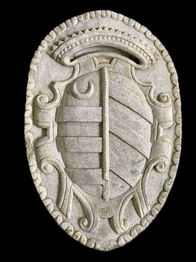 Baroque Splendor: 17th Century Italian Carrara Marble Coat of Arms