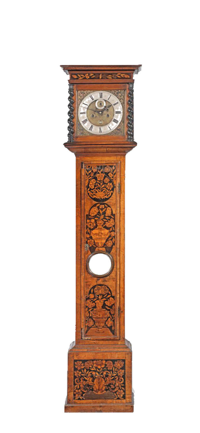 An 18th century walnut marquetry clock, by Tudman, London