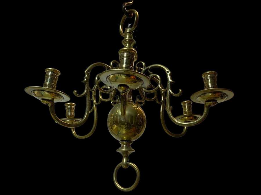 A mid 18th century George III brass ball chandelier in the Dutch style