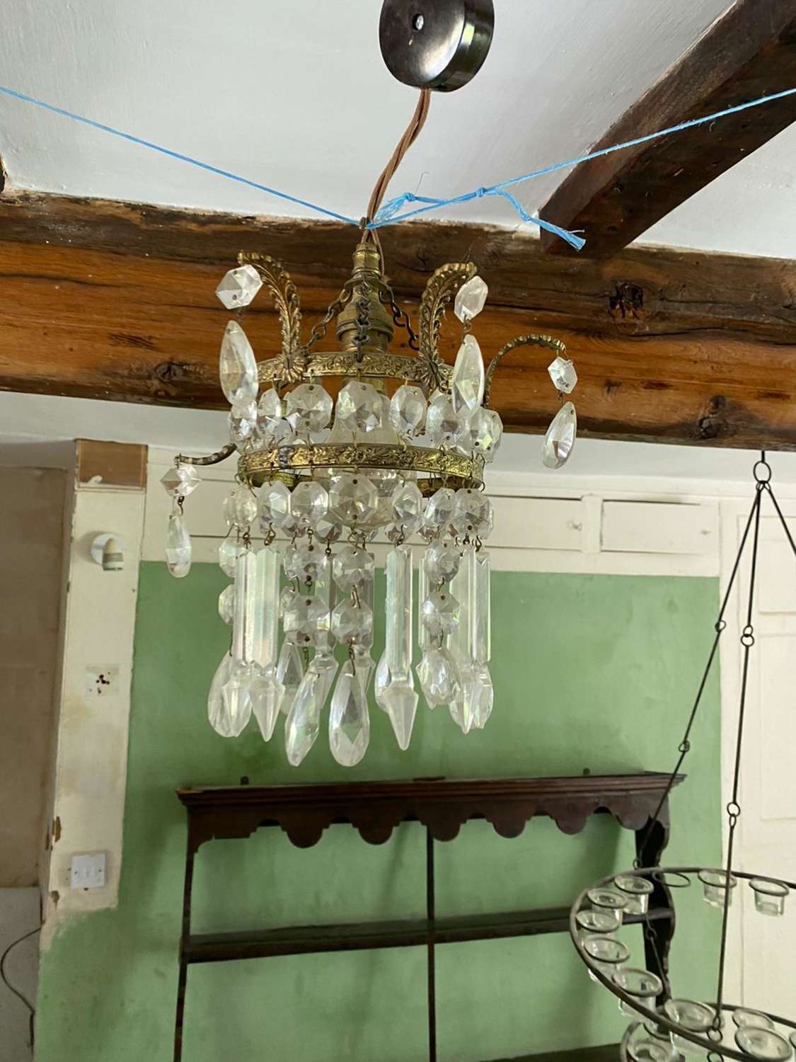 Small glass Edwardian chandelier