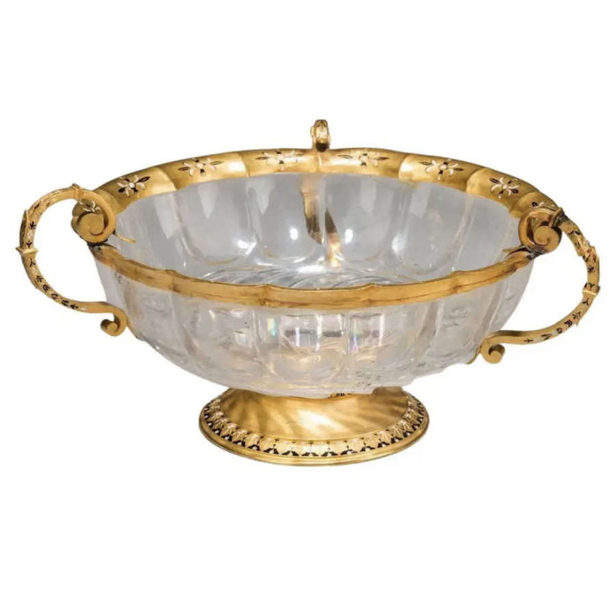 Rare 14th Century Rock Crystal Bowl:Mounted with 24 Claret Gold