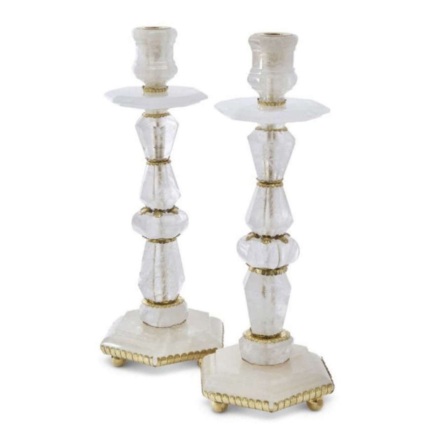 A pair of rock crystal and gilt metal mounted candlestick