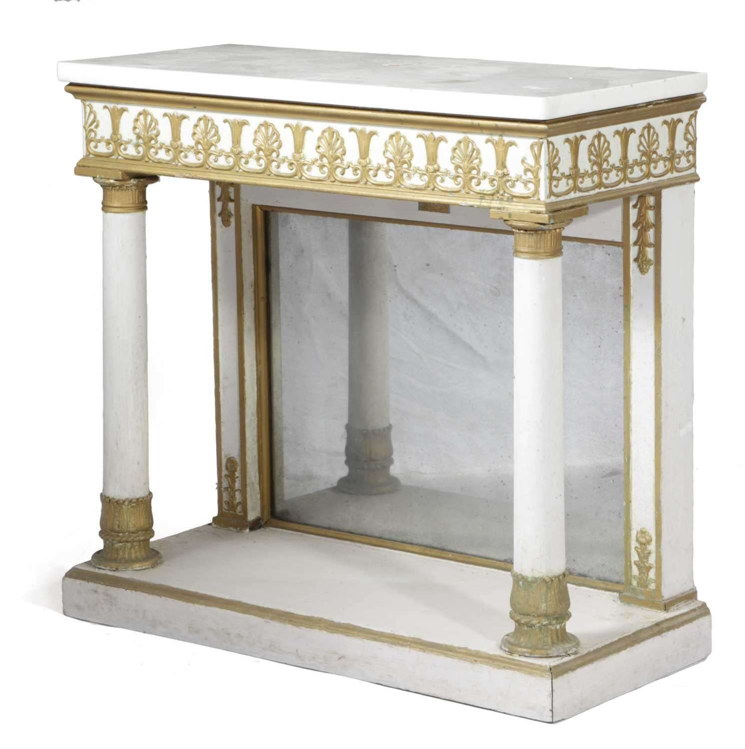 A PAINTED PINE AND PARCEL GILT CONSOLE TABLE