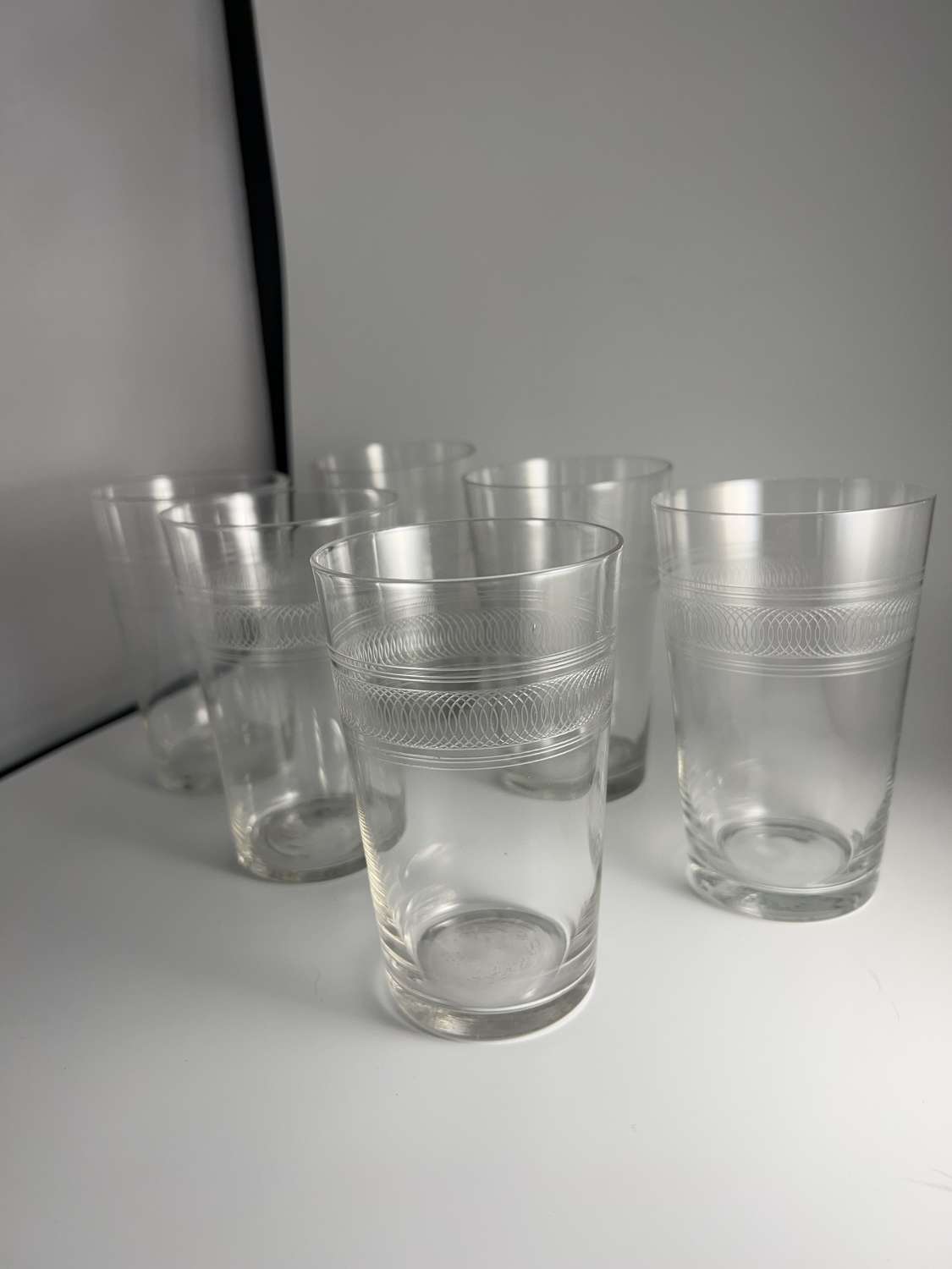A set of six water glasses