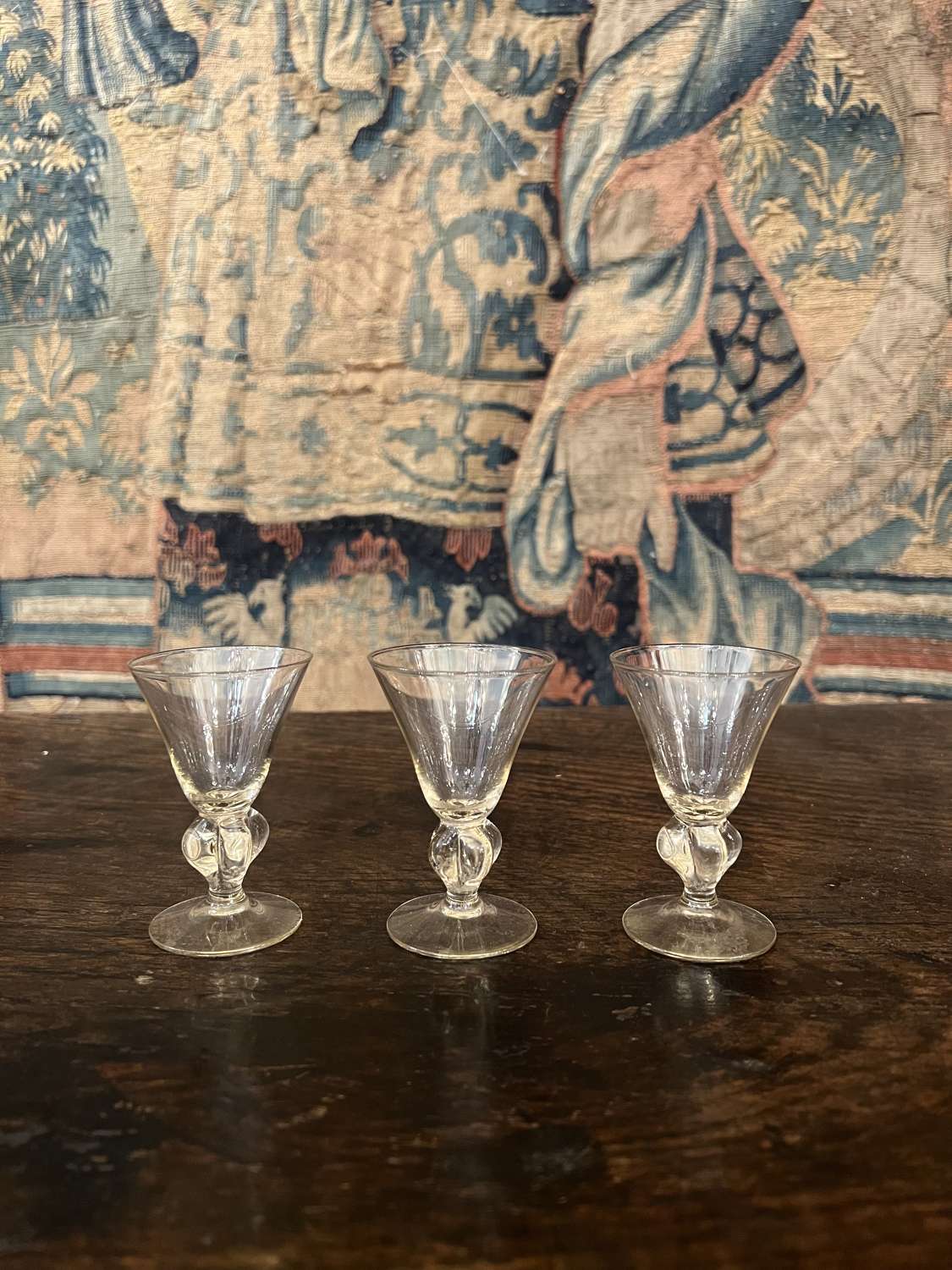 Set of three small sherry glasses